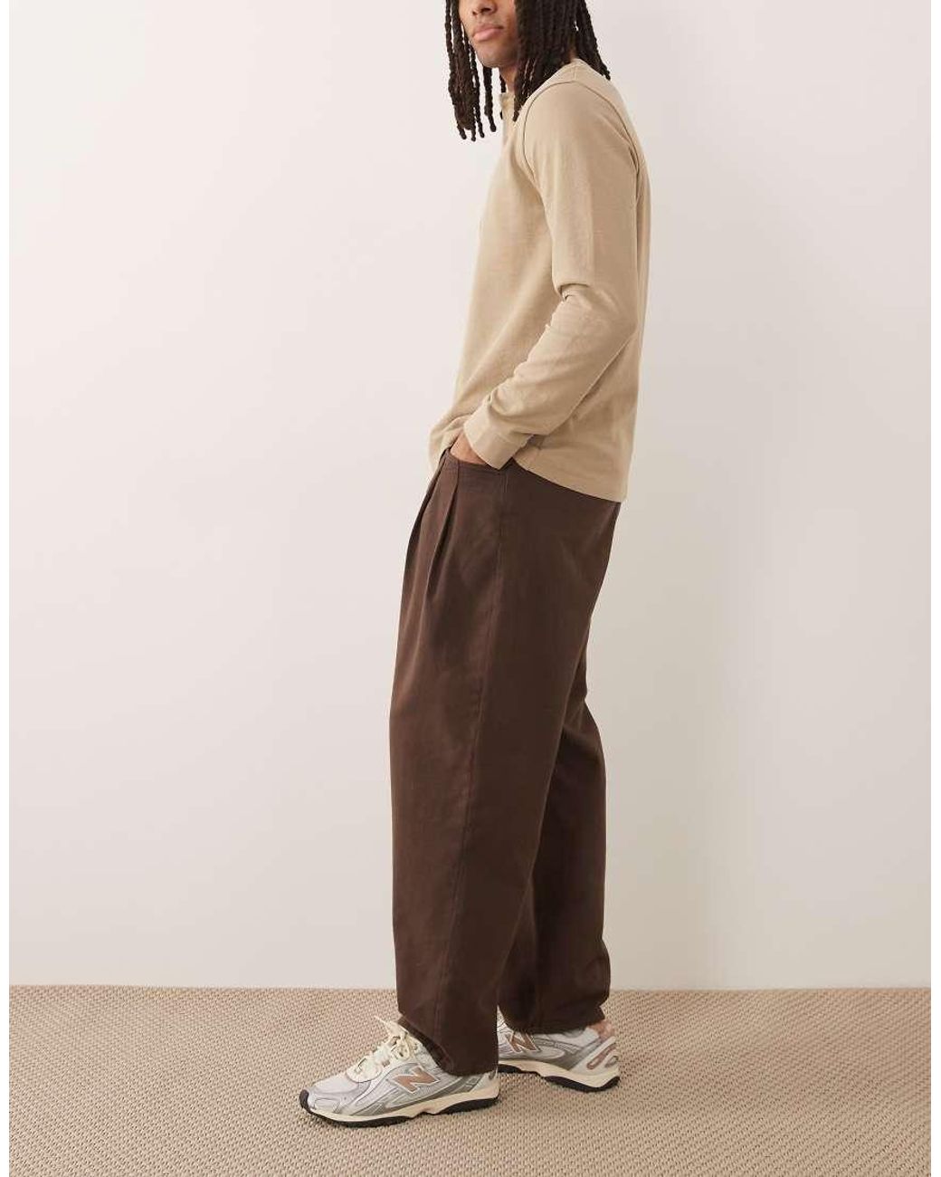 ASOS Natural Relaxed Tapered Trousers for men