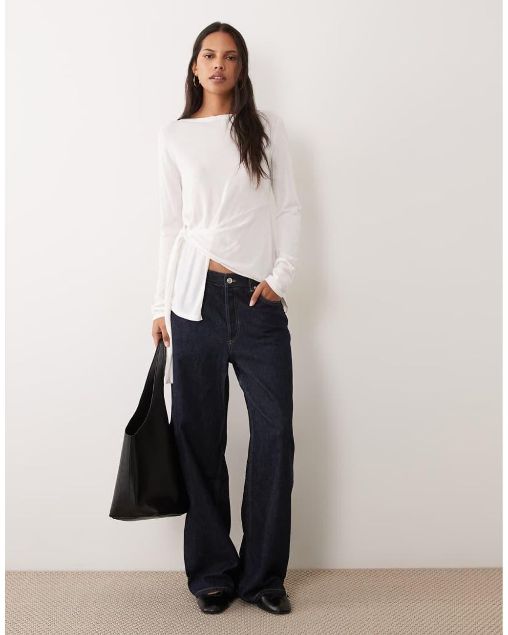 Miss Selfridge White Tie Waist Fine Gauge Knit Top