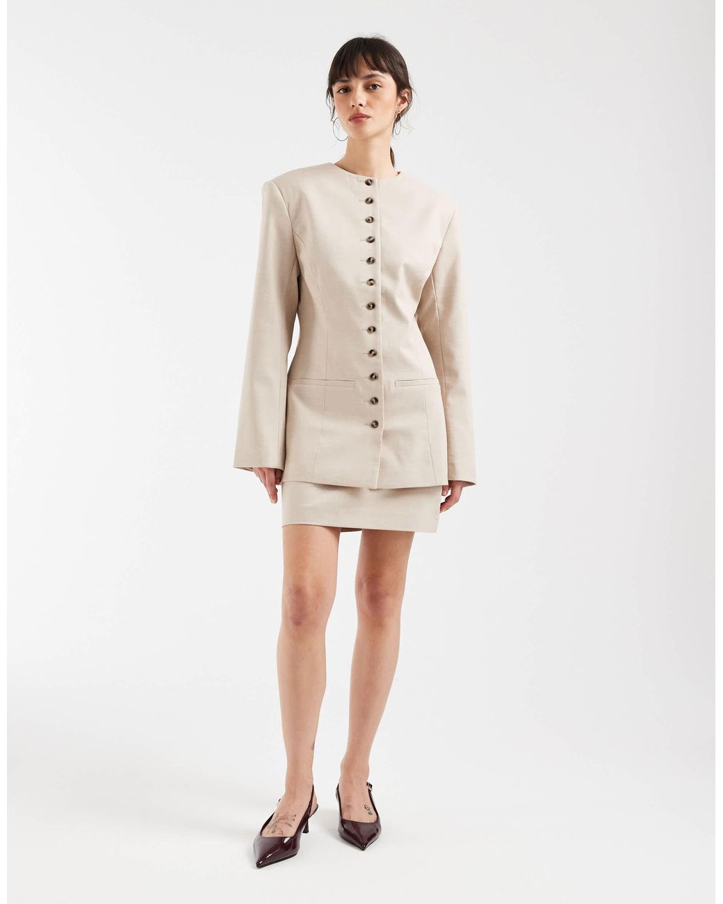 ASOS Natural Tailored High Neck Button Blazer