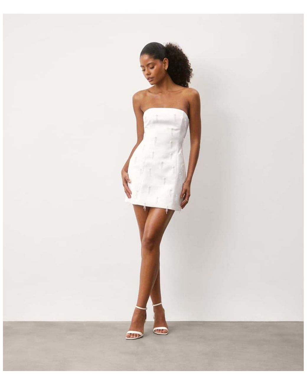 Six Stories White Embellished Diamante Mini Dress