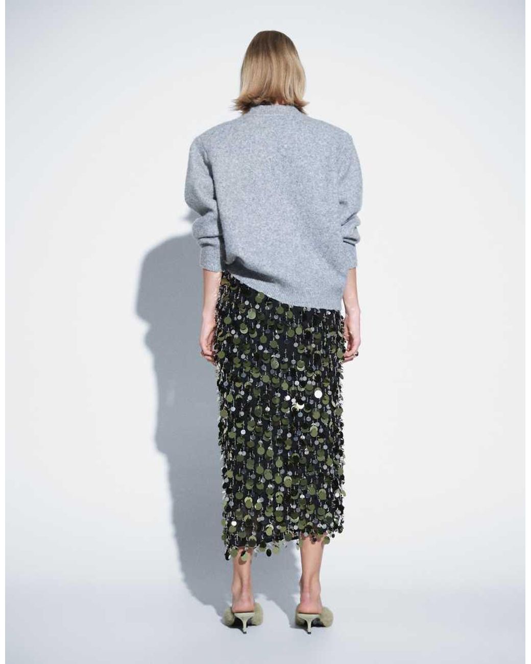 ASOS Gray Disc Sequin Midi Skirt