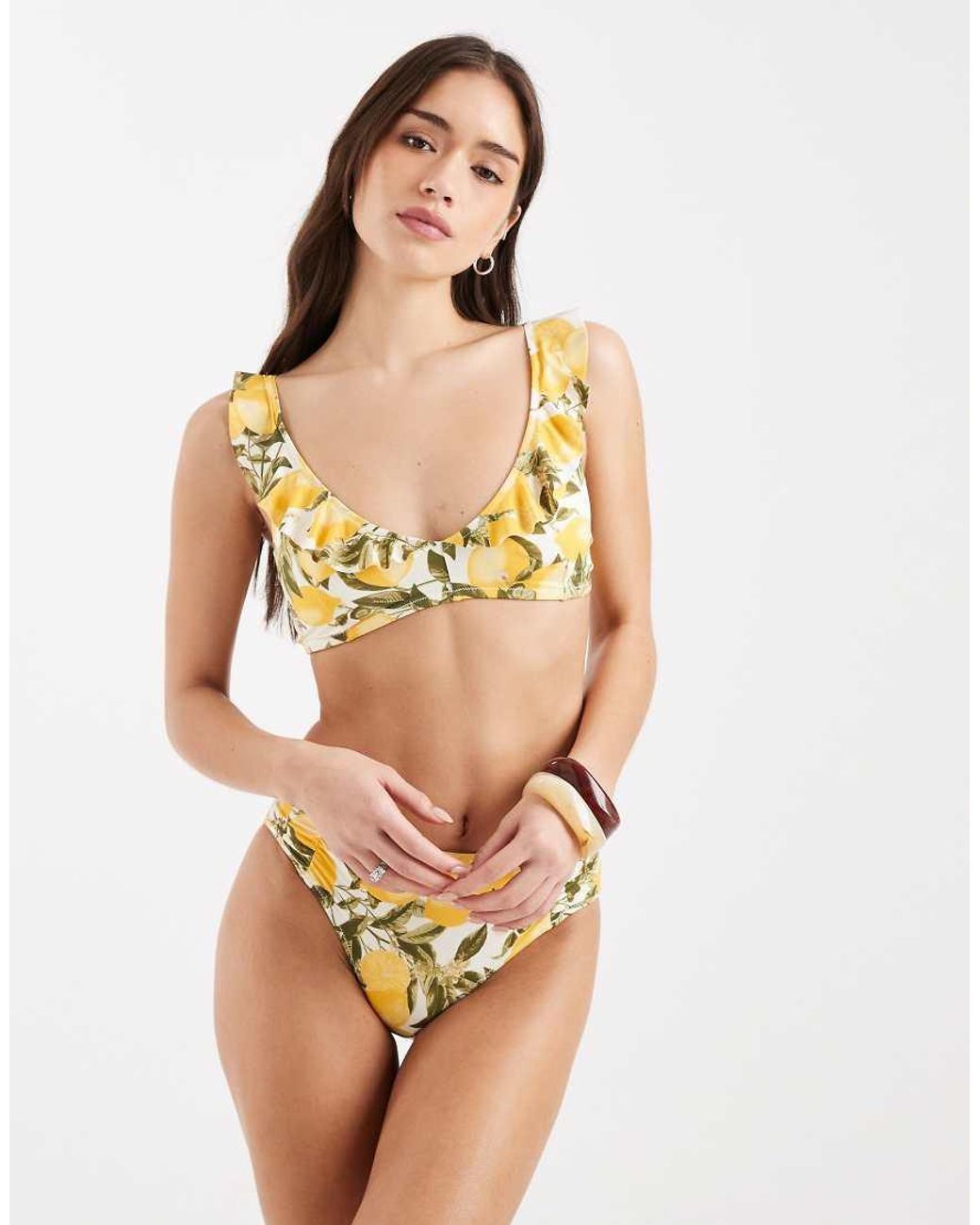 Lindex White Lemon Print Bralet Bikini Top