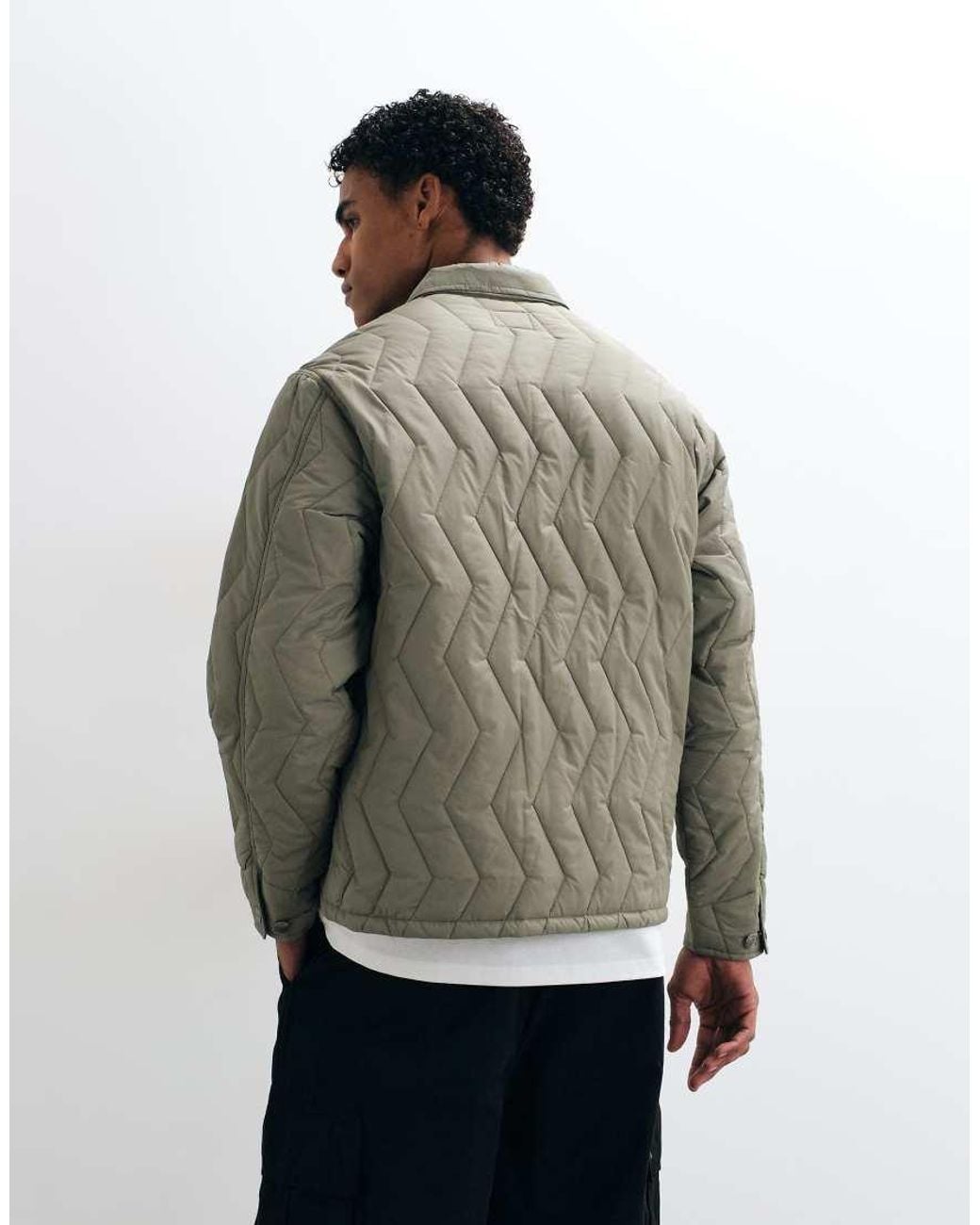 Huf White Zigzag Quilted Padded Chore Jacket for men