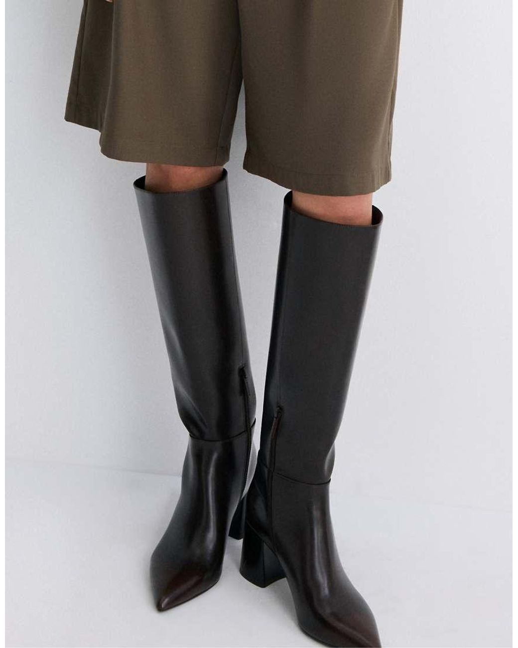 Stradivarius Brown Block Heel High Boots