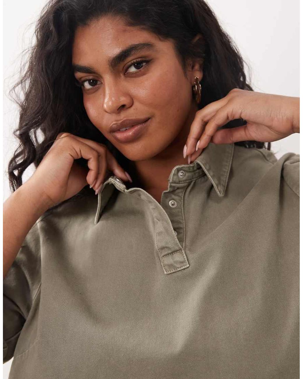 ASOS Brown Asos Design Curve Denim Trapeze Polo Dress