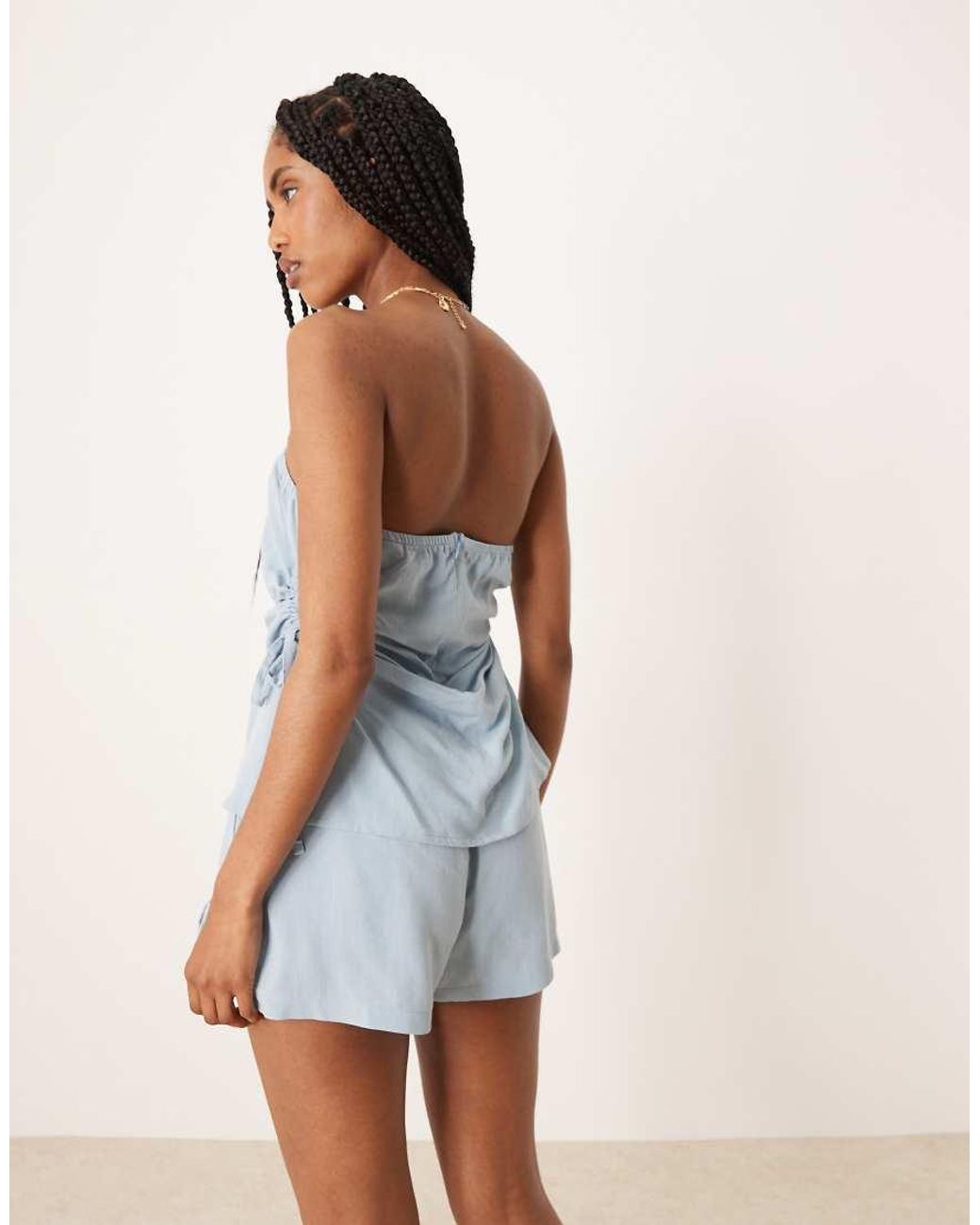 ASOS White Linen Blend Ruched Tie Side Bandeau Top