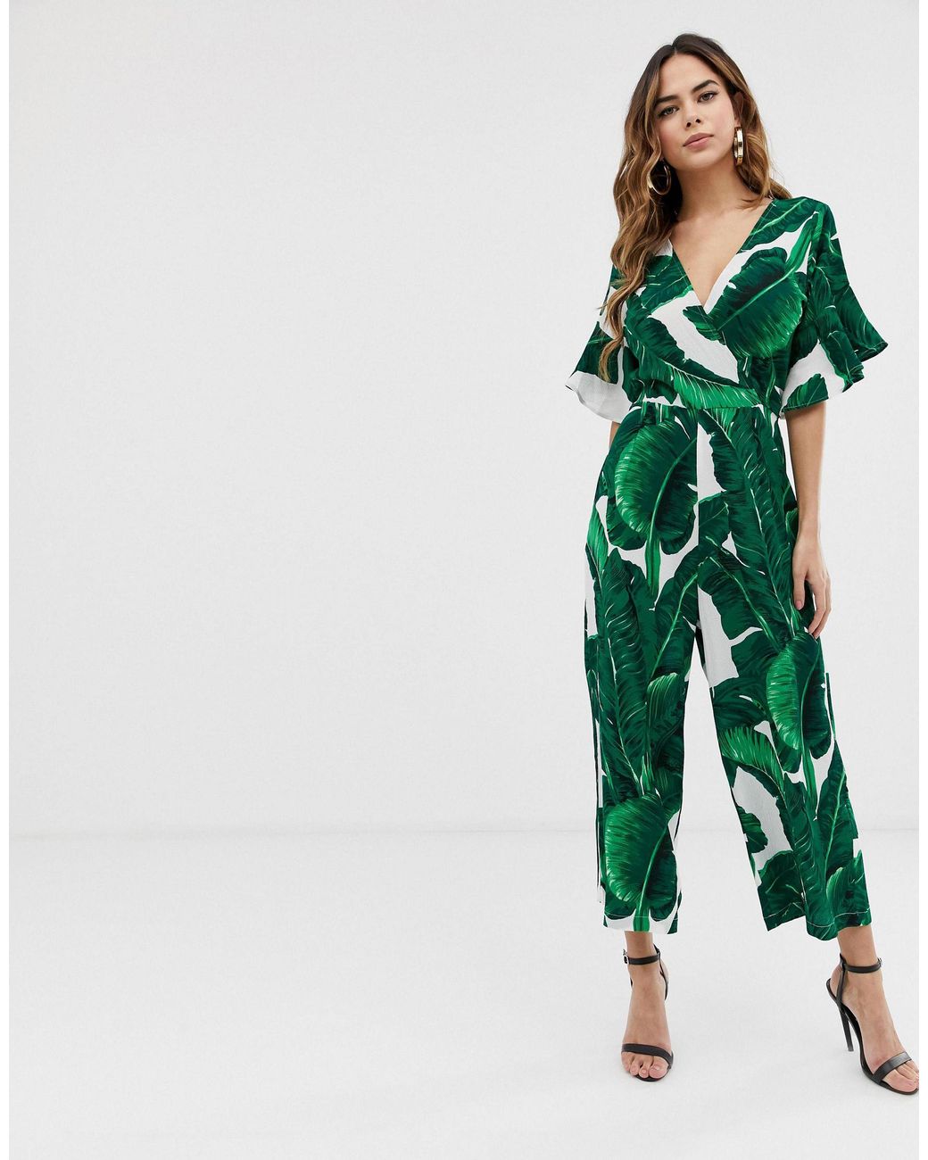 AX Paris Leaf Print Jumpsuit in Green | Lyst