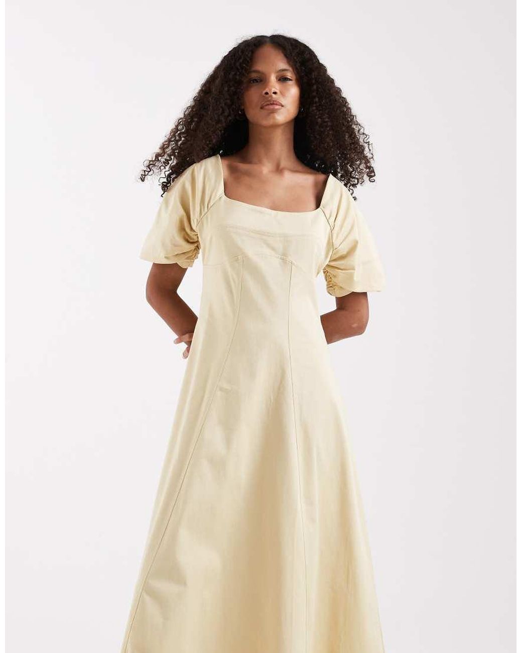 ASOS Natural Square Neck Structured Cotton Midi Dress With Back Strap