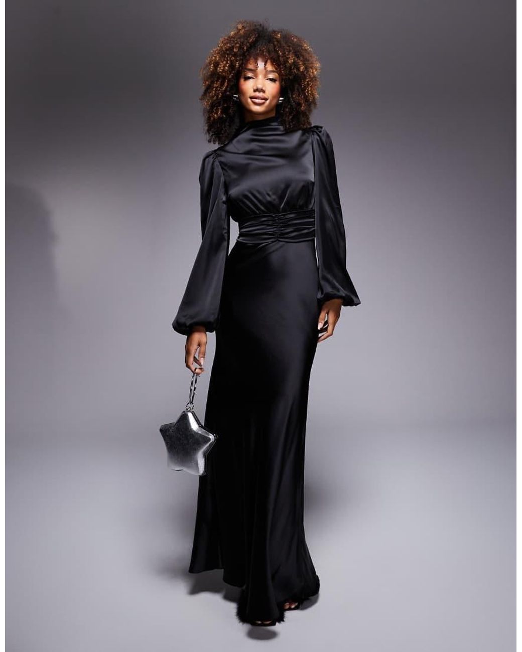 True Decadence Black High Cowl Neck Maxi Dress