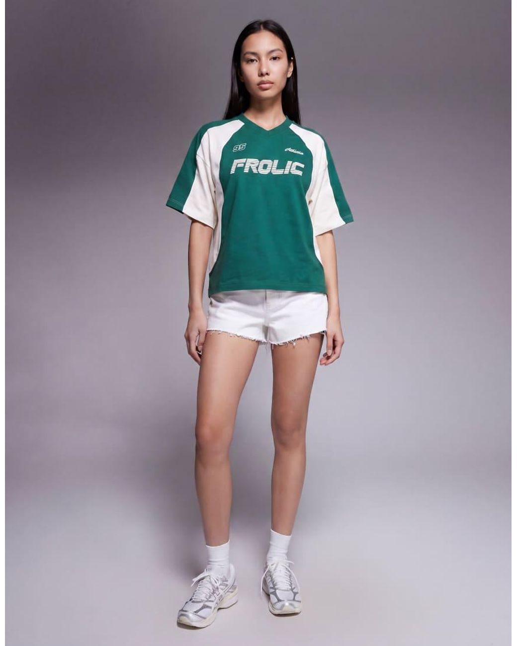 The Frolic Green Exclusive V Neck Logo Front Soccer Jersey T-shirt