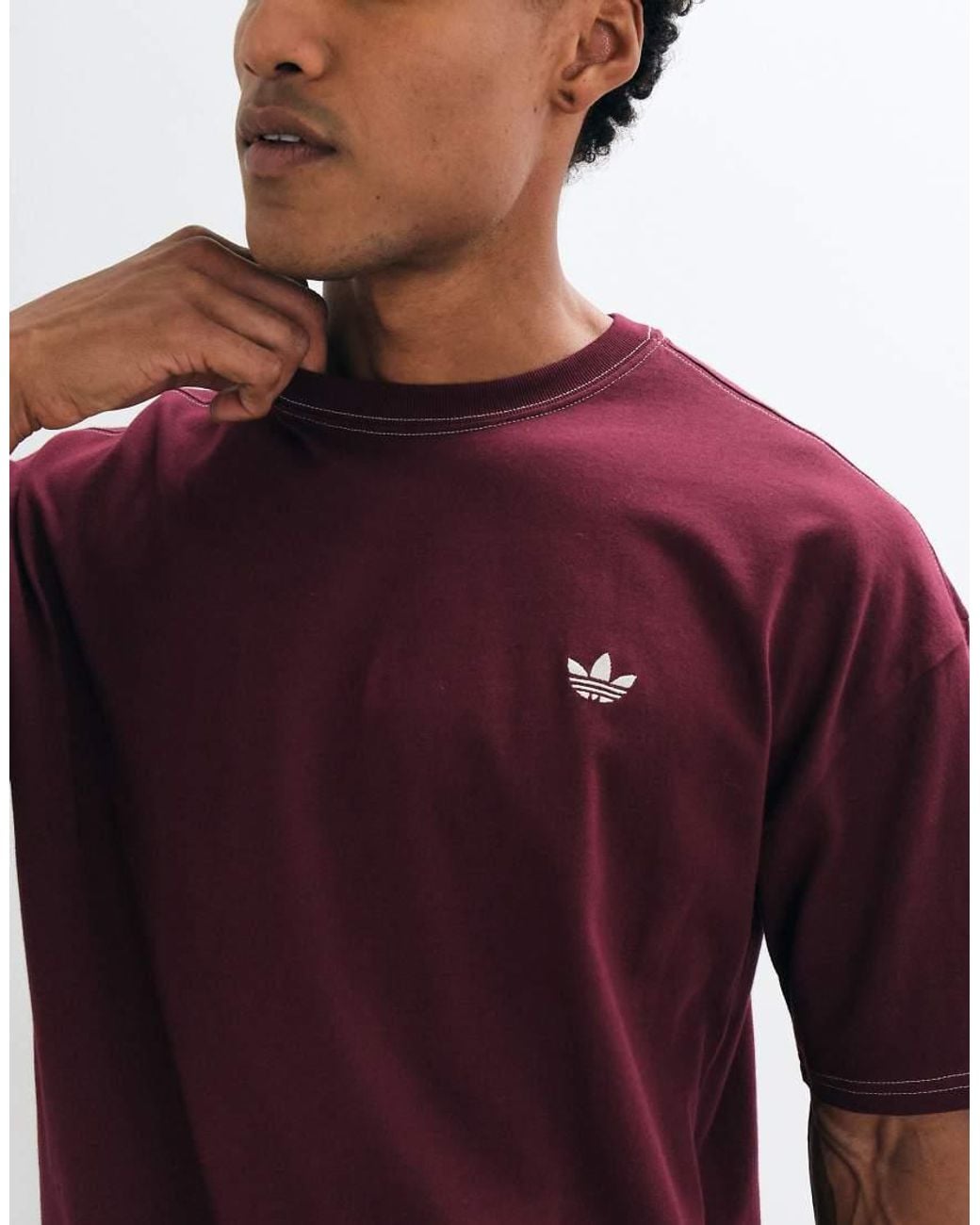 Adidas Originals Purple Trefoil Essentials Contrast Stitch T-Shirt for men