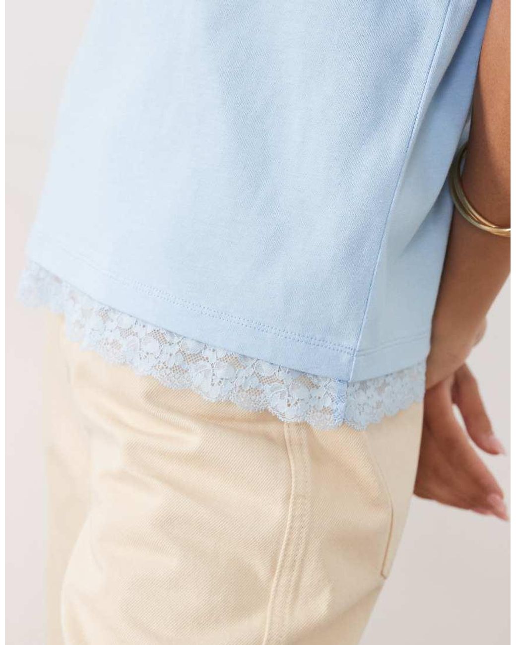 ASOS Blue Oversized T Shirt Co-ord With Lace Trim At Hem