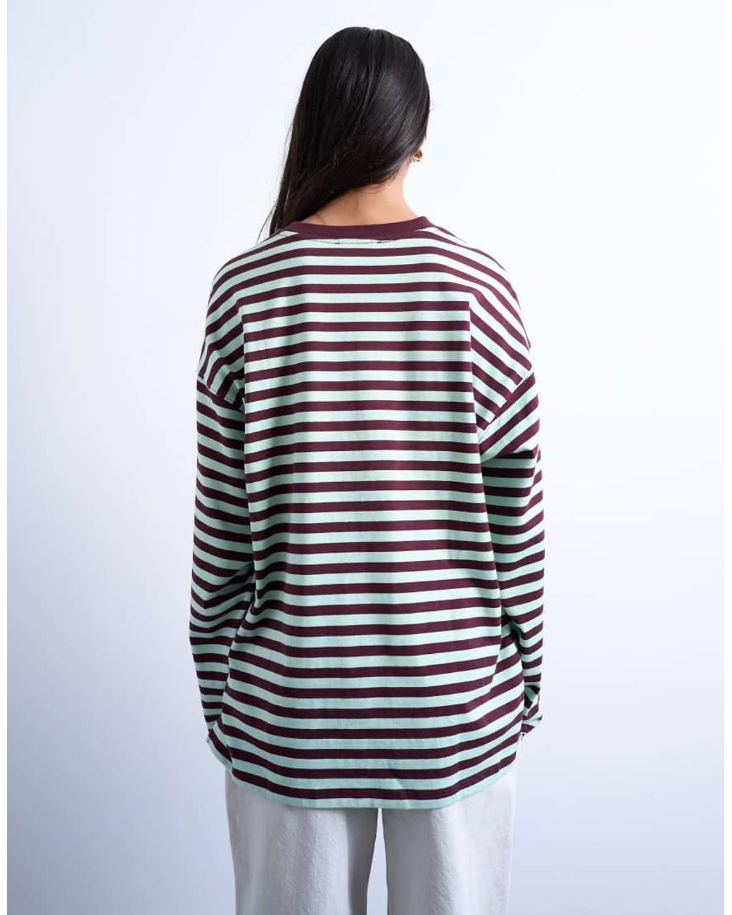 TOPSHOP Gray Striped Long Sleeve Slouchy Skater Tee