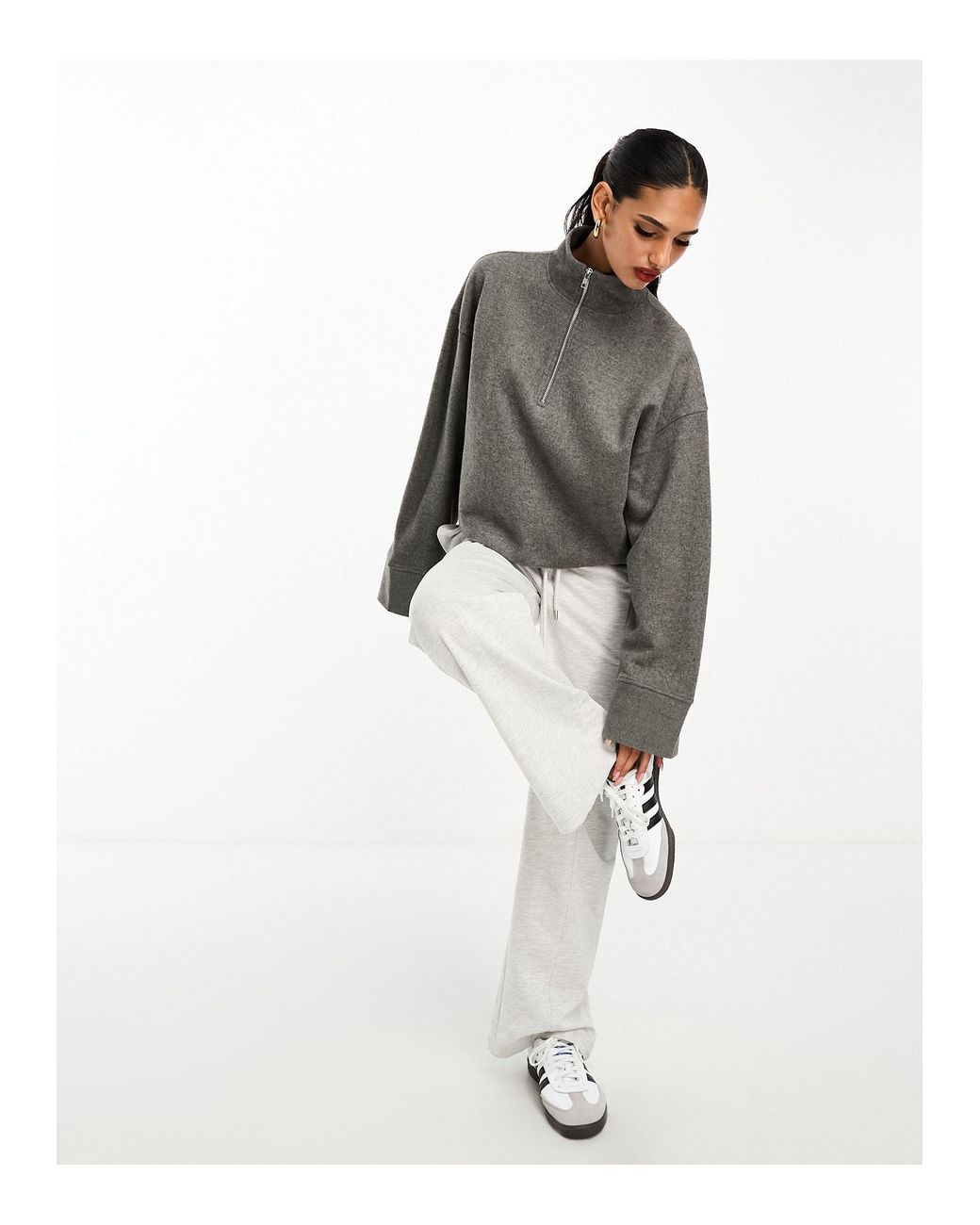 ASOS Super Soft Co-ord Long Sleeve Boxy Crop Half Zip in Gray | Lyst