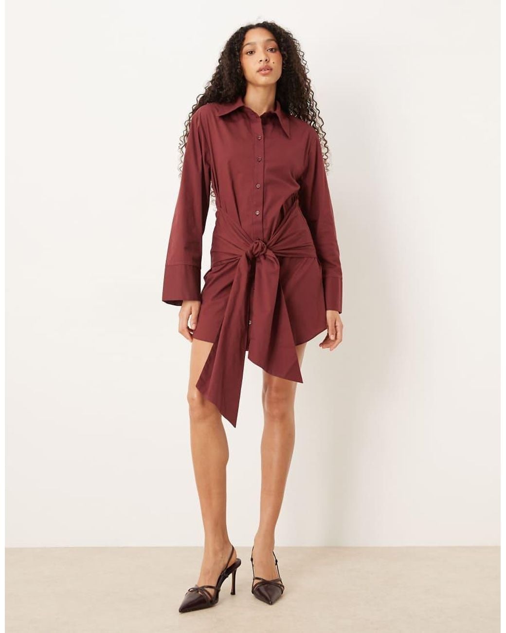 ASOS Red Shirt Mini Dress With Wrap Front Detail