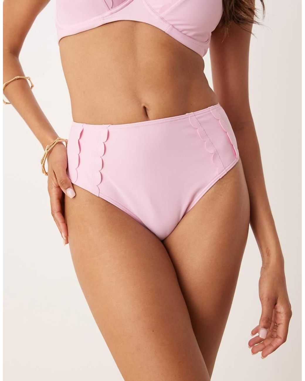 Peek & Beau Brown High Waist Bikini Bottom With Double Scallop Detail