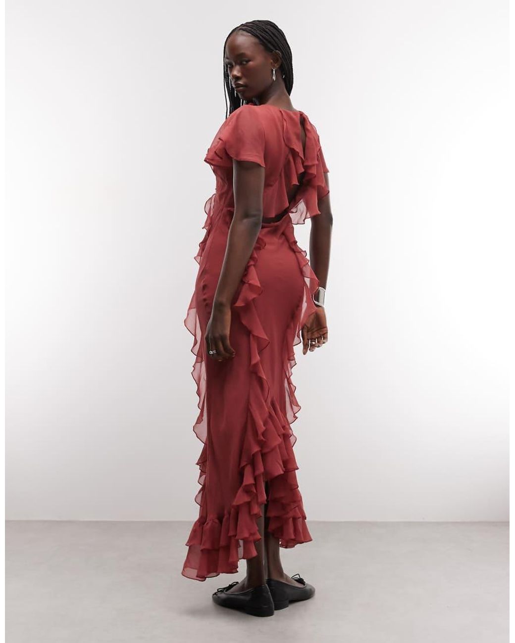 Reclaimed Vintage Red Maxi Tea Dress With Ruffles And Lace