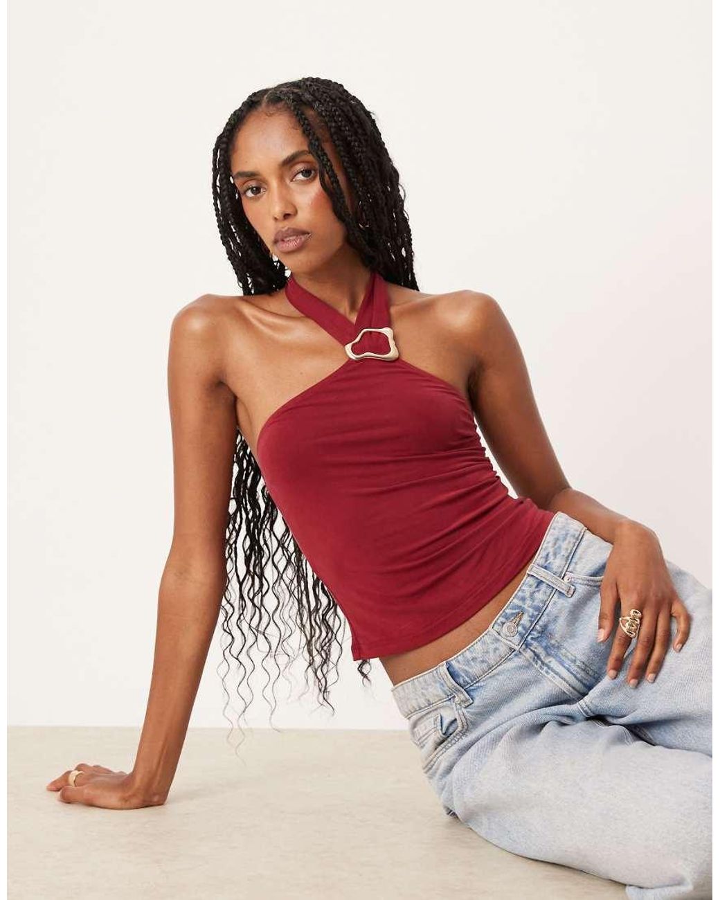 Motel Red Lorie Halter Neck Top