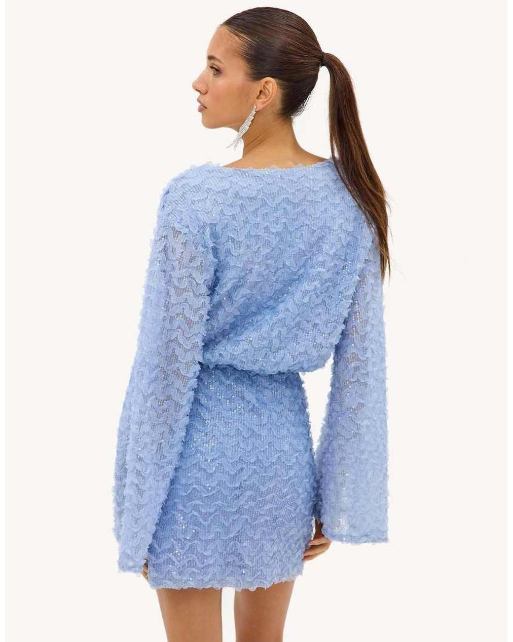 Loavies Blue Sunny Aesthetics Light Dress With Sequins And Ruffles