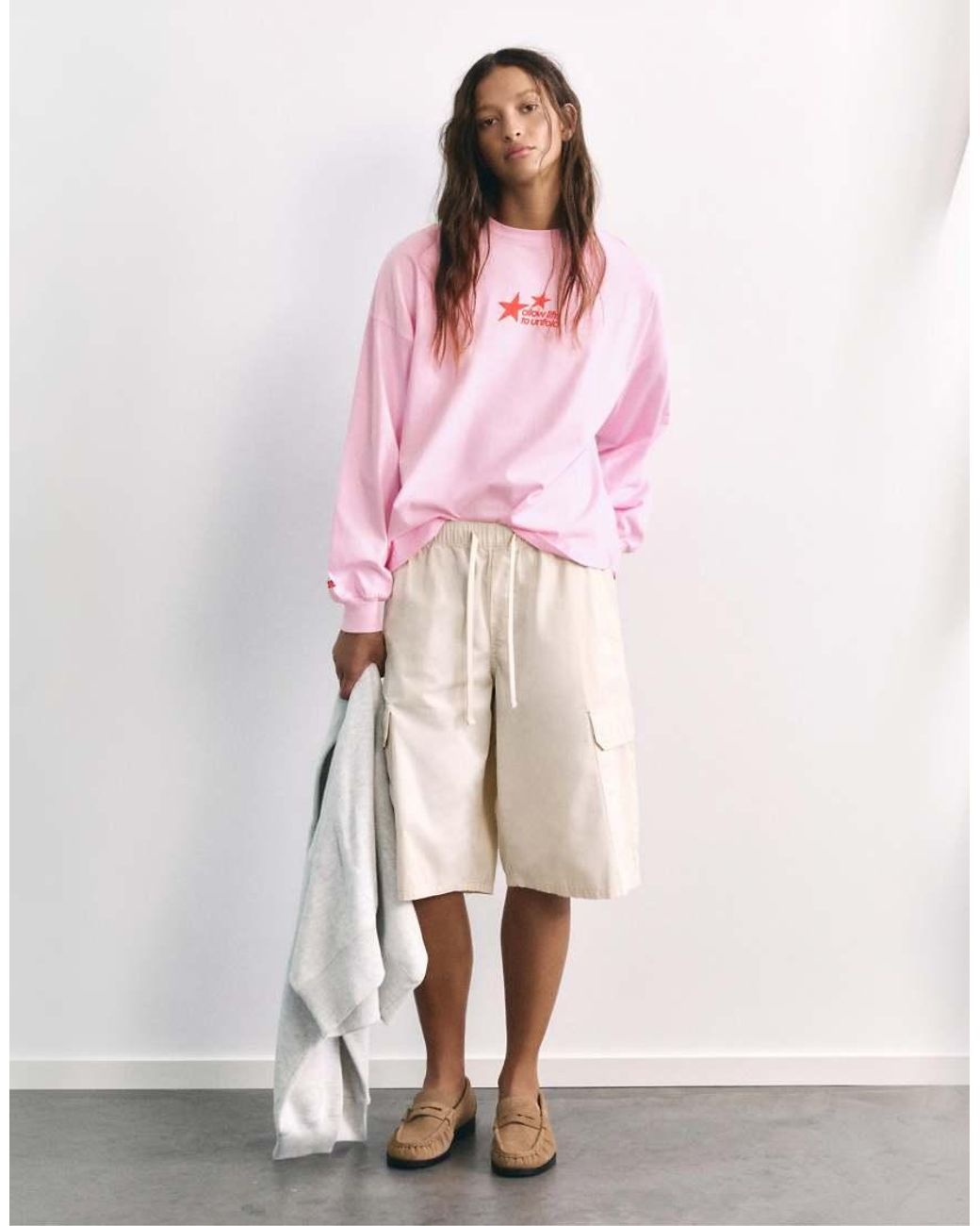 Pull&Bear Pink Oversize Star Graphic T-shirt