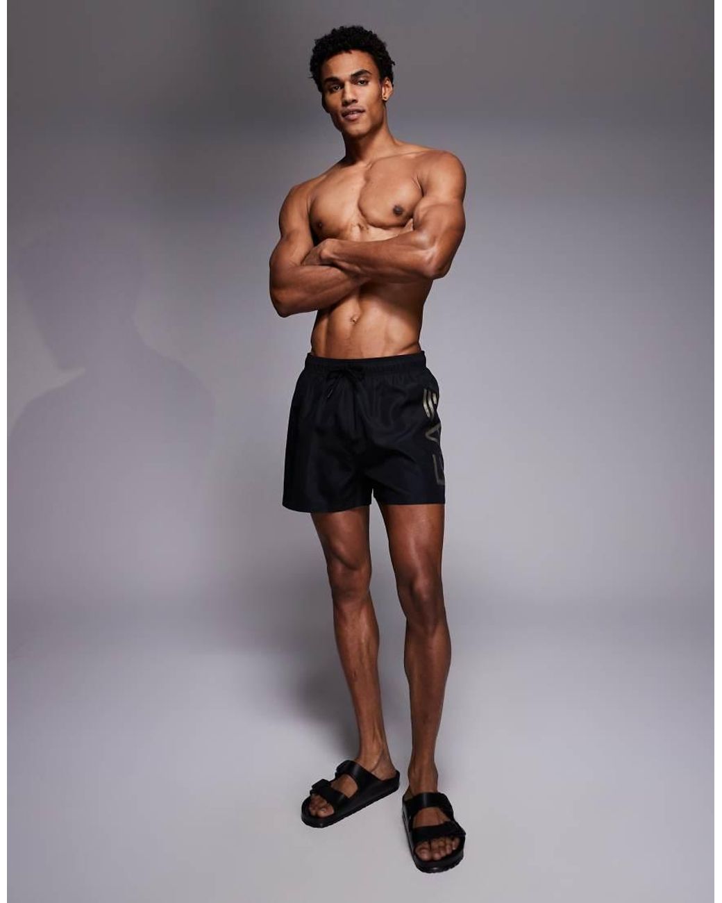 EA7 Black Armani Logo Swim Shorts for men