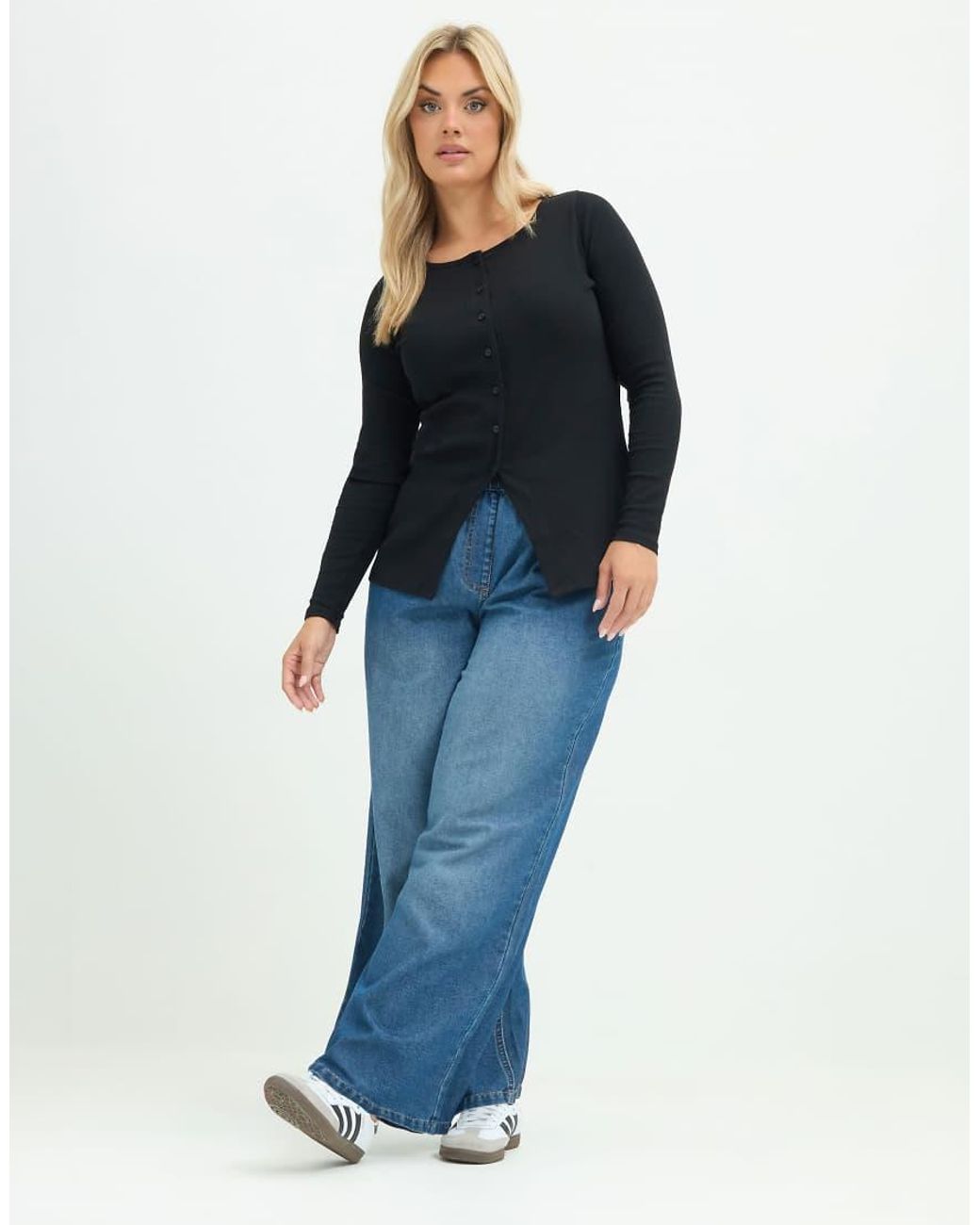 Yours Clothing Blue Button Front Long Sleeve Top