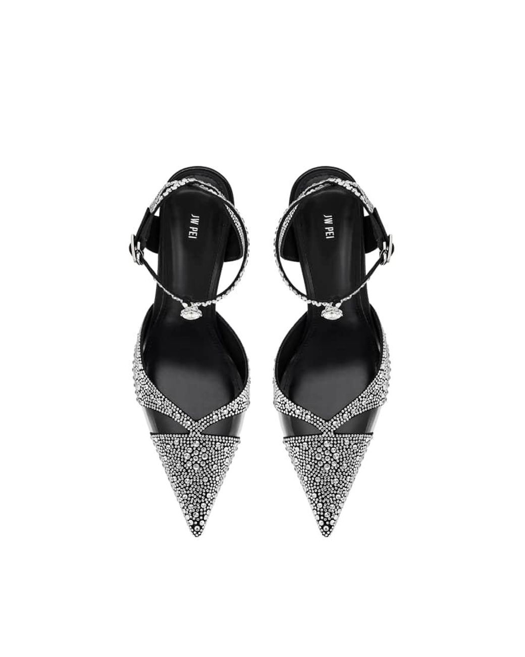 JW PEI Black Haidi Pointed Toe Crystal Pumps