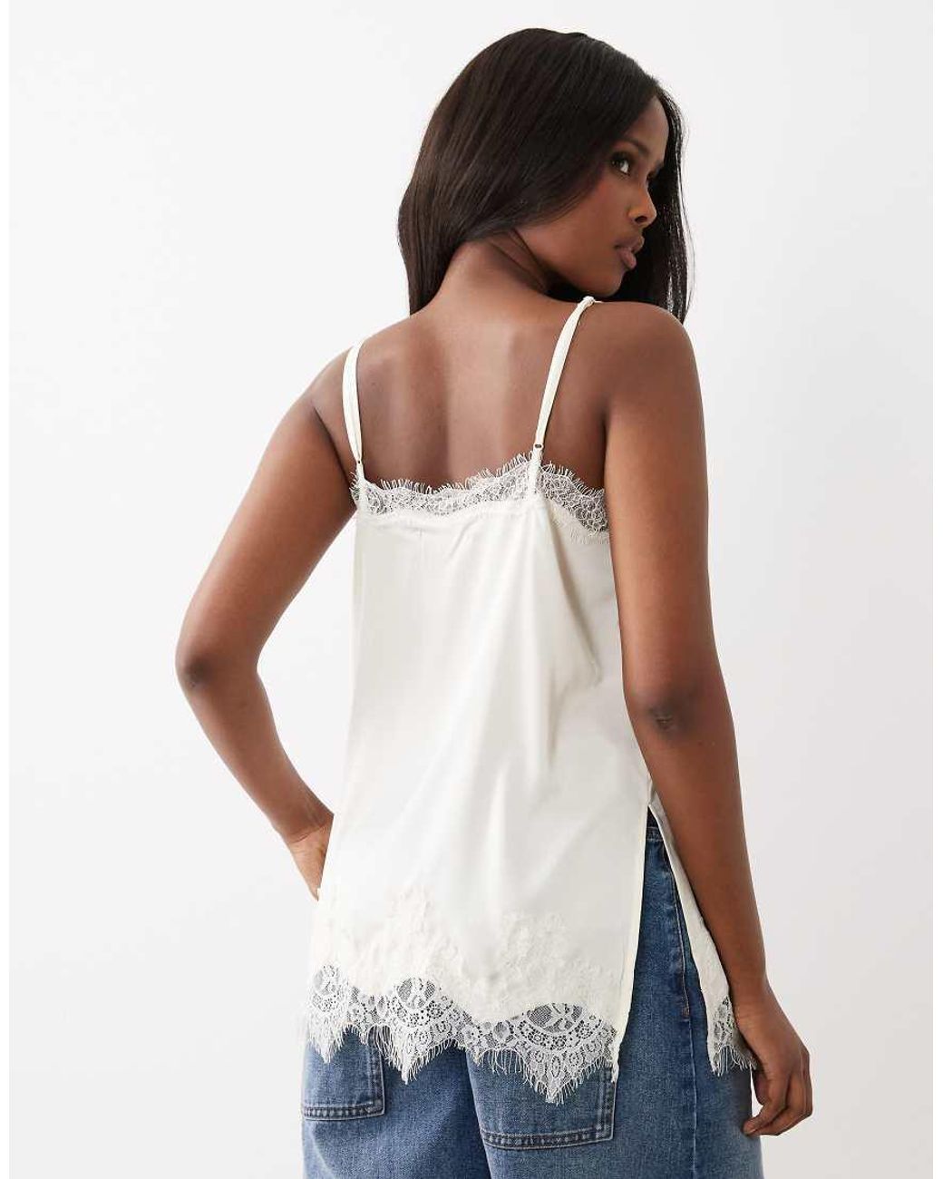 Gina Tricot White Satin Lace Detail Singlet
