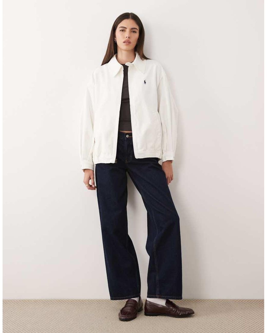 Polo Ralph Lauren White Icon Logo Cotton Twill Oversized Fit Harrington Bomber