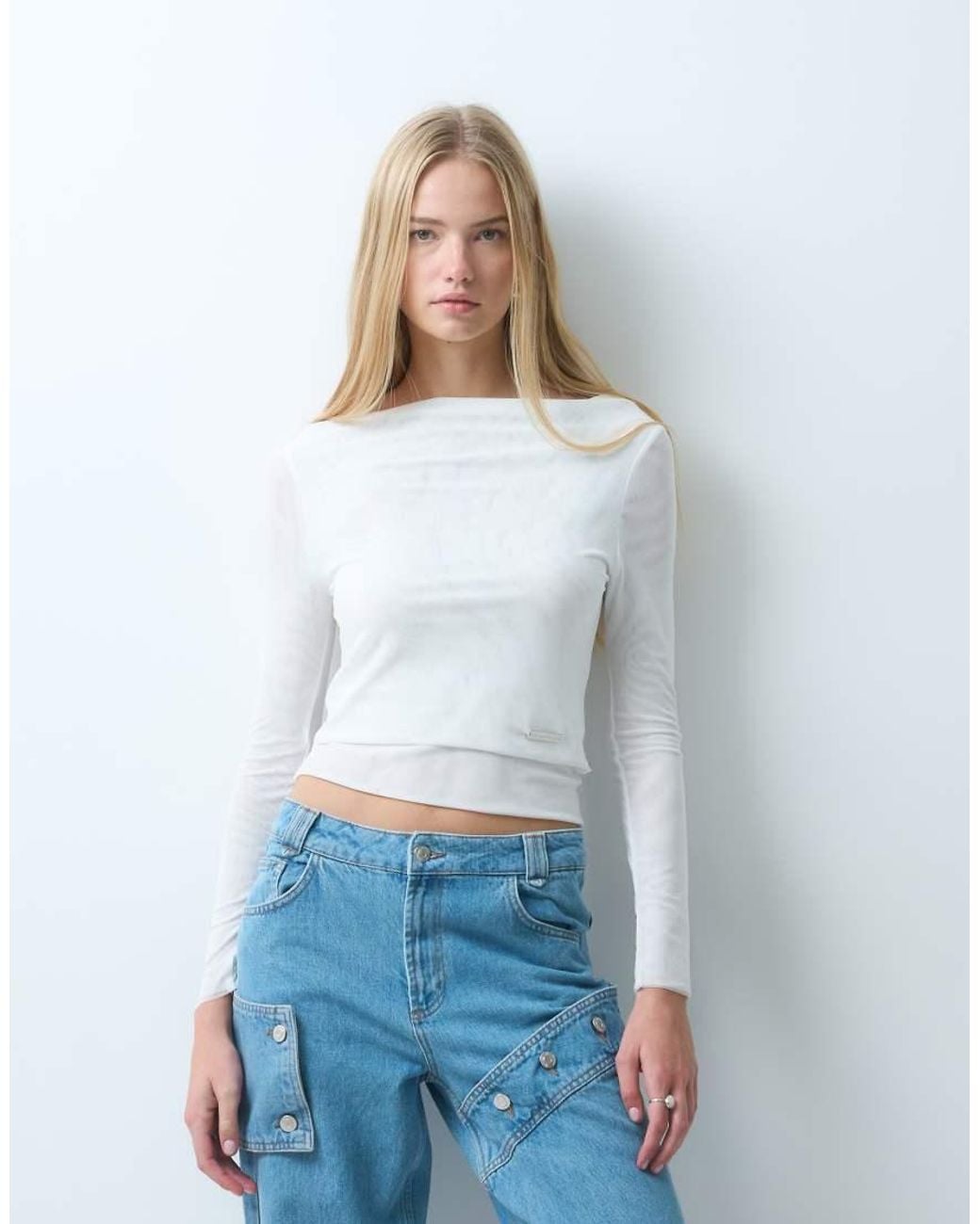 House Of Sunny White Double Layered Mesh Top