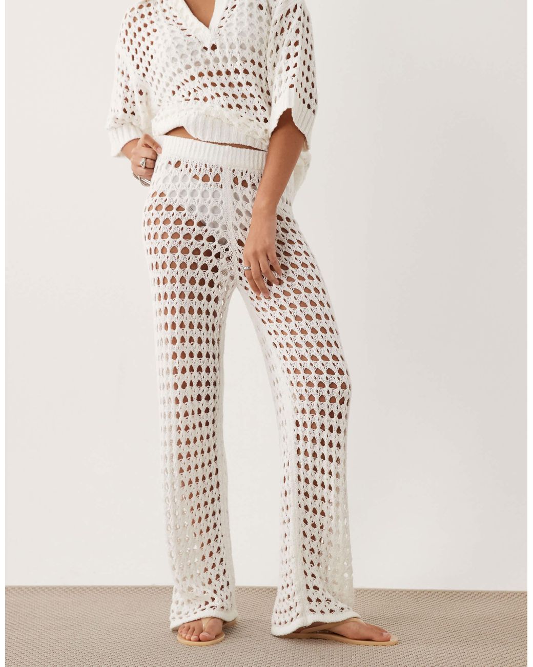 Ensemble pantalon large crochet ASOS en coloris Natural