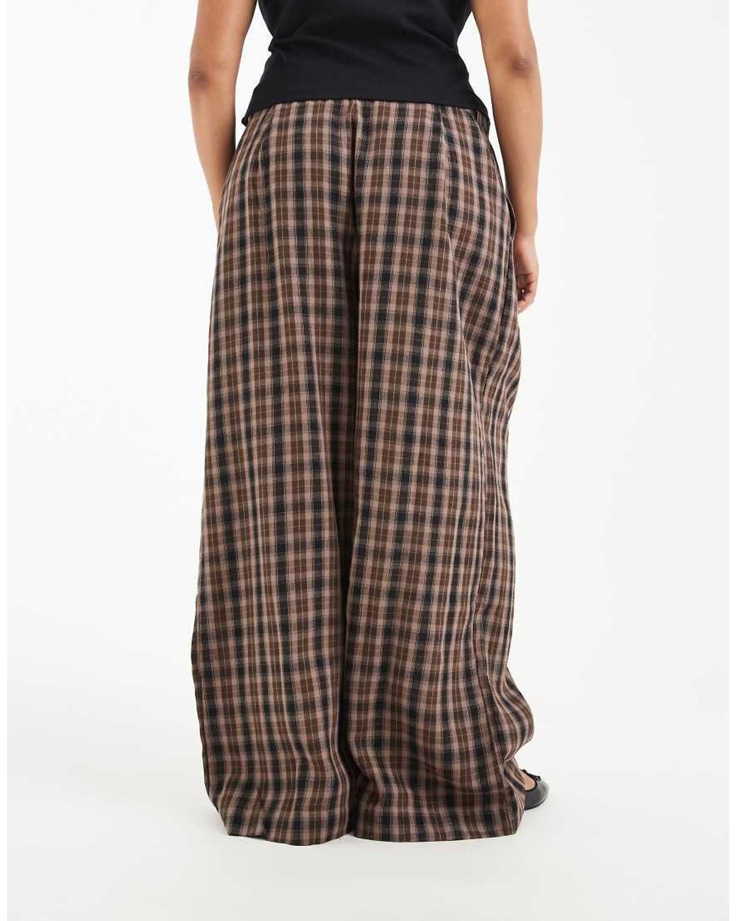 Noisy May Multicolor High Waist Wide Leg Check Trouser