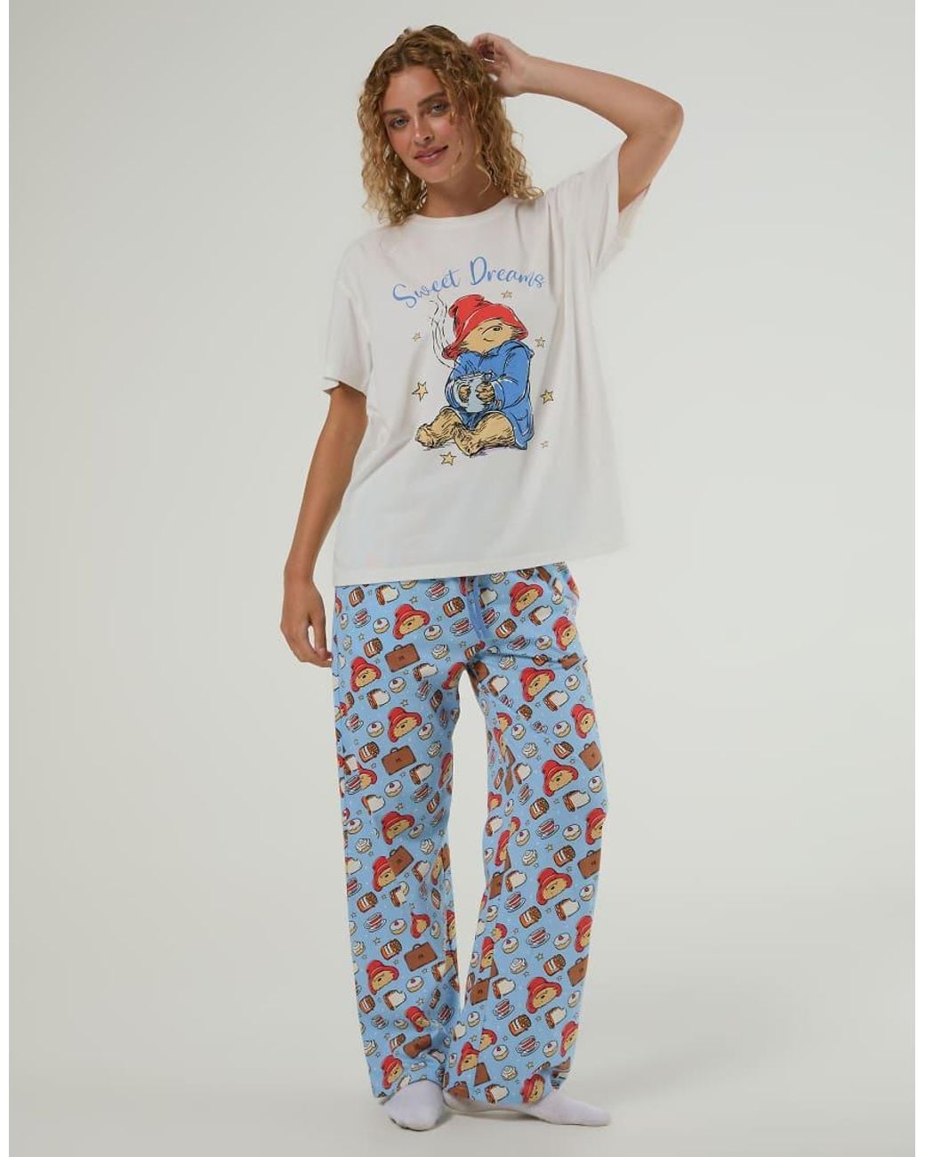 Skinnydip London Gray Paddington X T-Shirt And Trouser Pyjama Set With Eye Mask