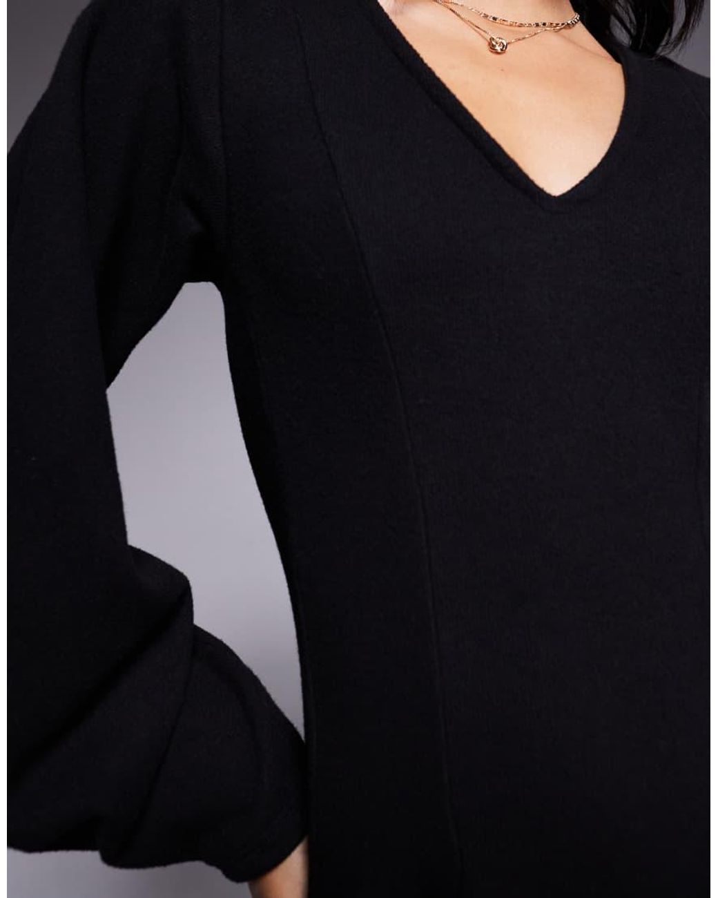 ASOS Black Supersoft V Neck Fit And Flare With Seam Detail Mini Dress