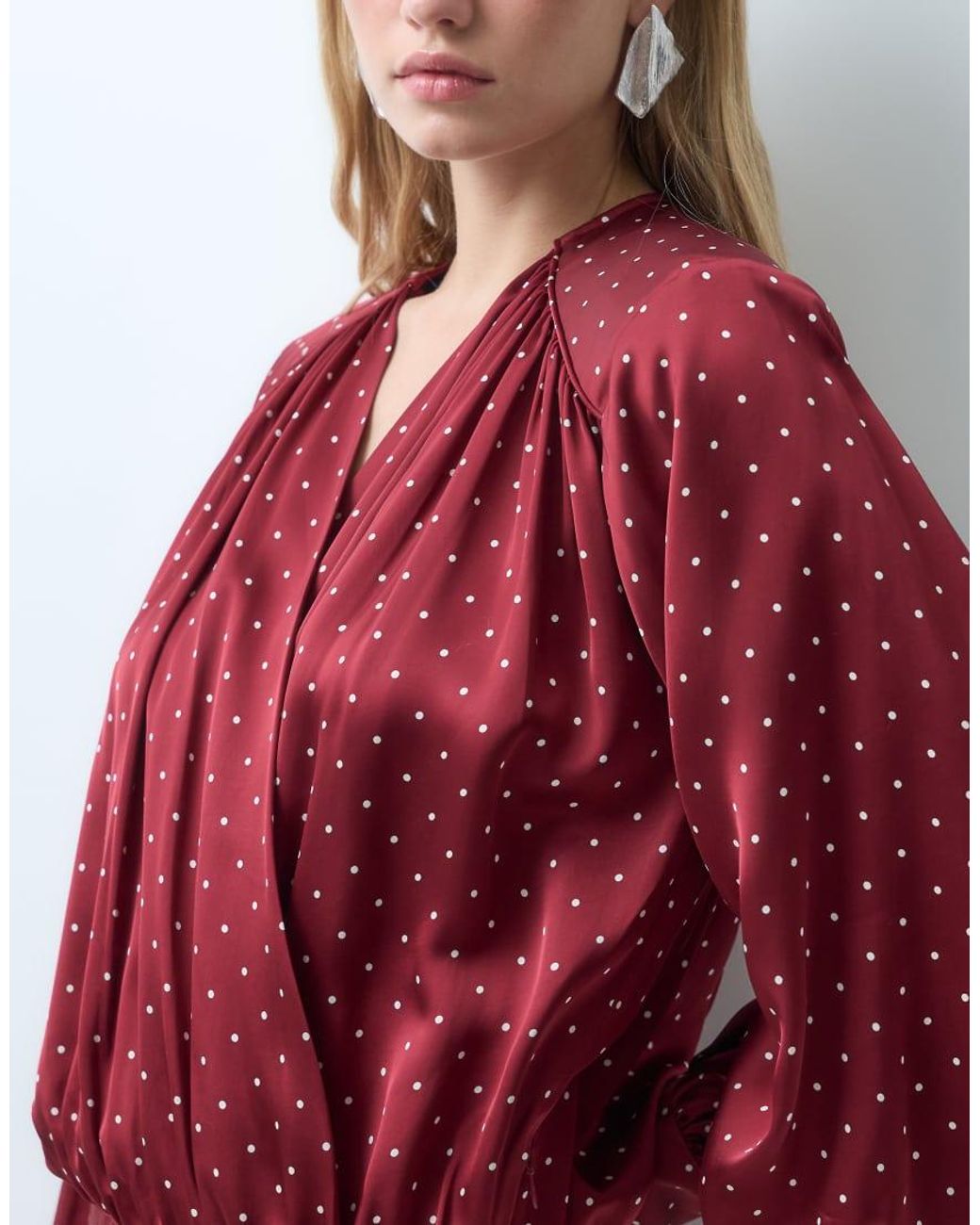 & Other Stories Red Long Sleeve Satin Wrap Dress