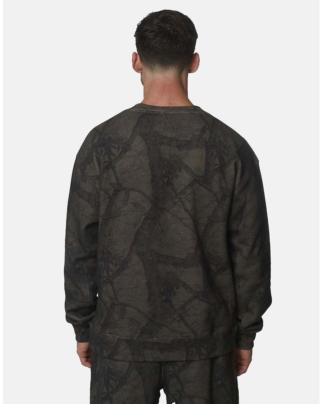 Good For Nothing Black Oversized Cotton Fleece Camo Crewneck Sweatshirt for men