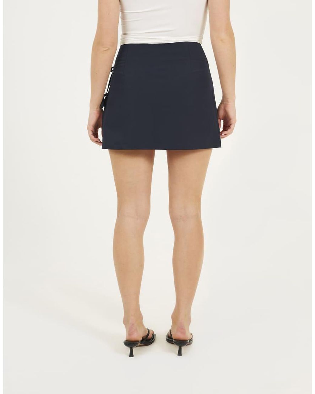 Brave Soul Blue Pleated Mini Skirt With Tie Side Detail