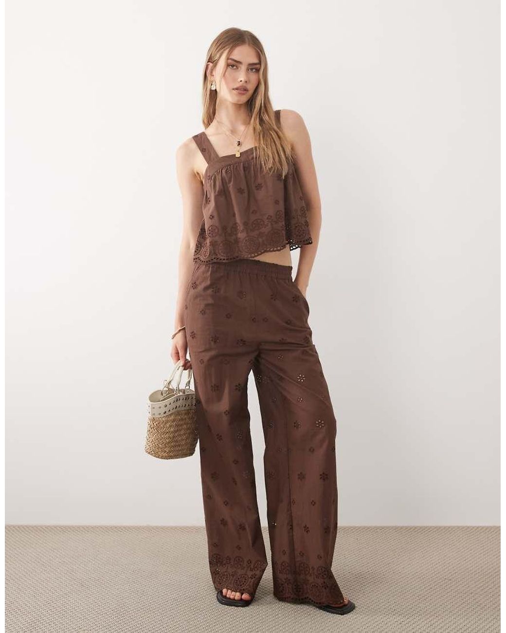 New Look Brown Co-Ord Broderie Scallop Cami Top