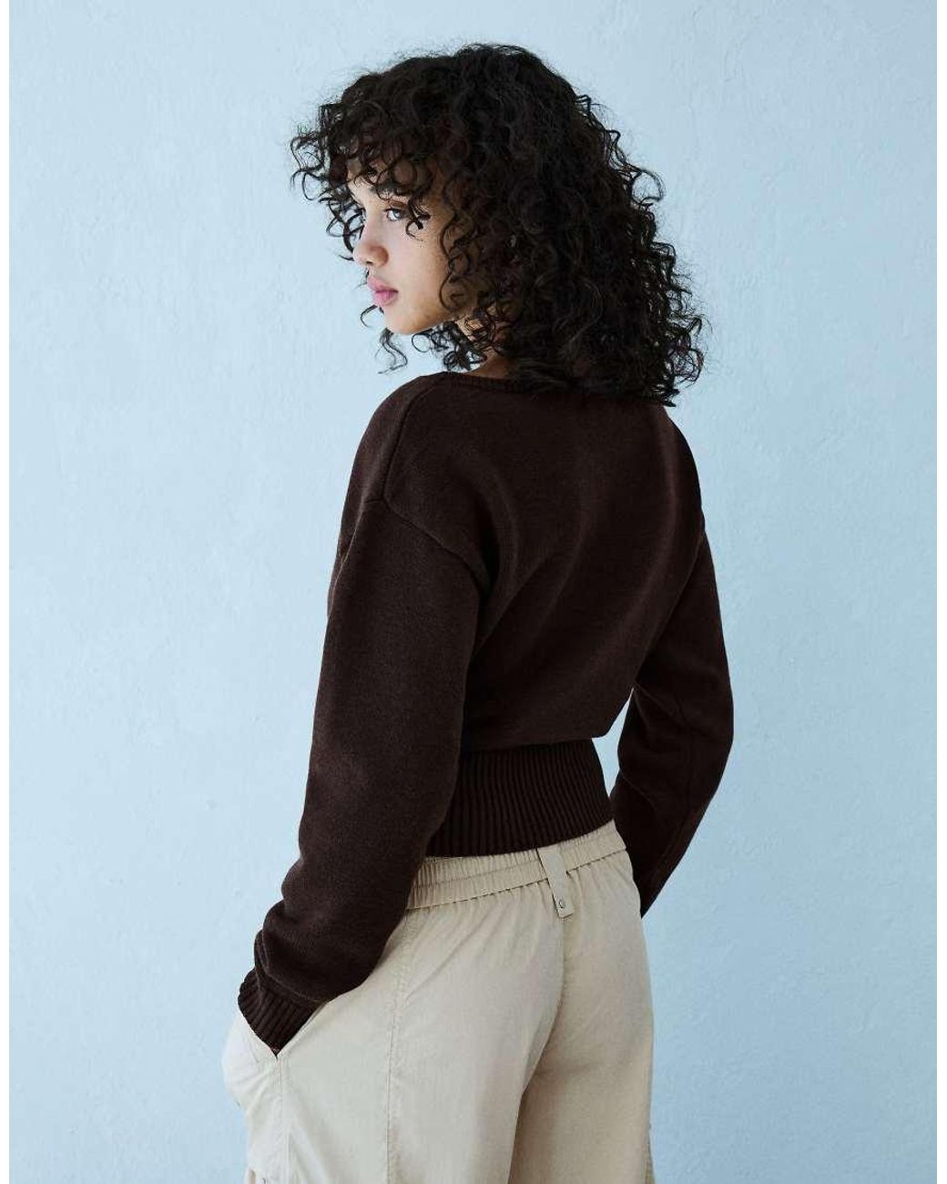 Bershka Black Asymmetric-neck Printed Jumper