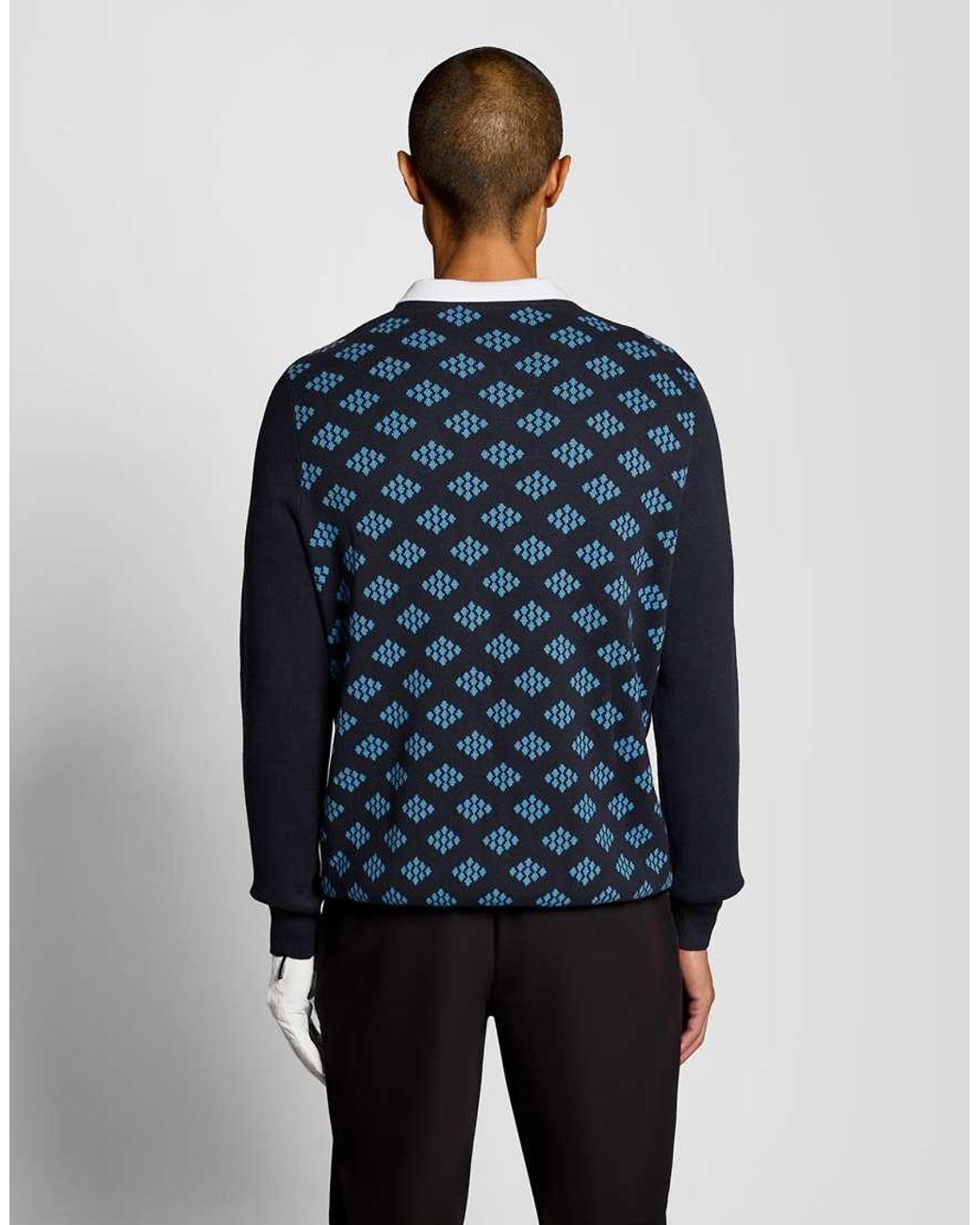 Lyle & Scott Blue Mid Knits Golf Crew Neck Cotton Argyle Jumper for men