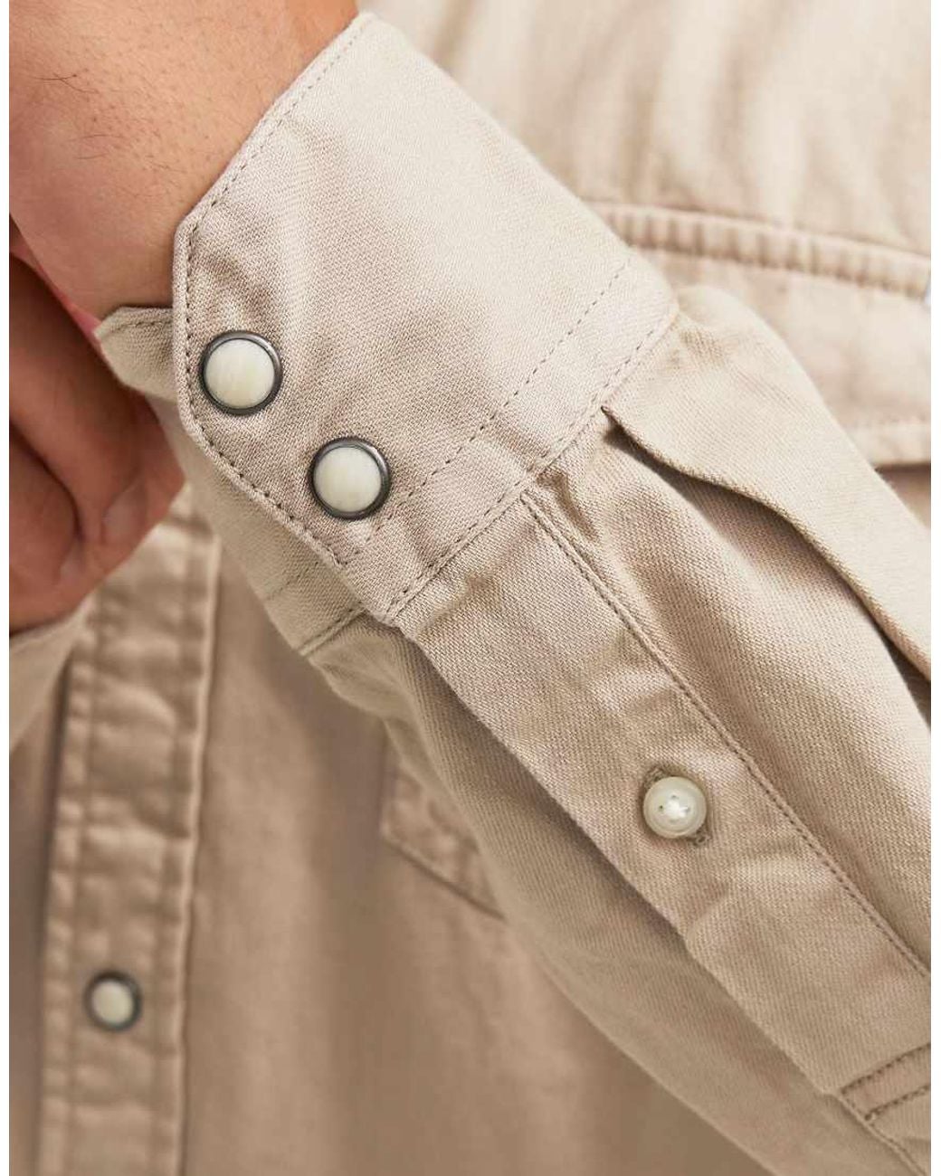 Jack & Jones Natural Sheridan Denim Comfort Fit Spread Collar Long Sleeve Shirt for men