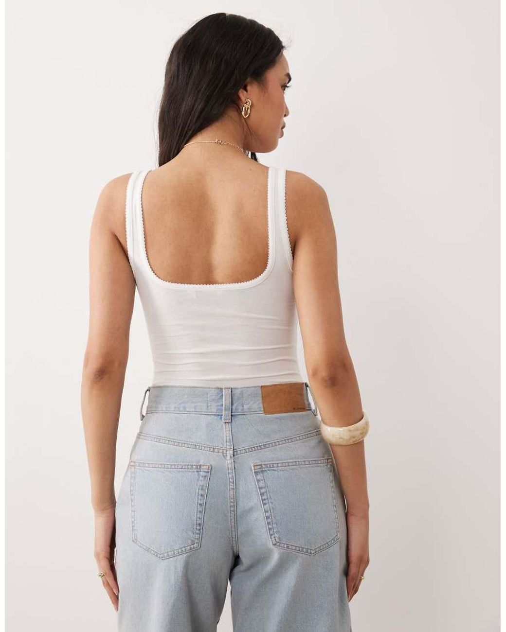 Miss Selfridge White Picot Trim Bodysuit