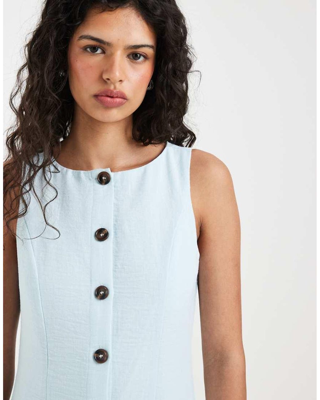 Vero Moda Blue Linen-look Button-front Maxi Dress