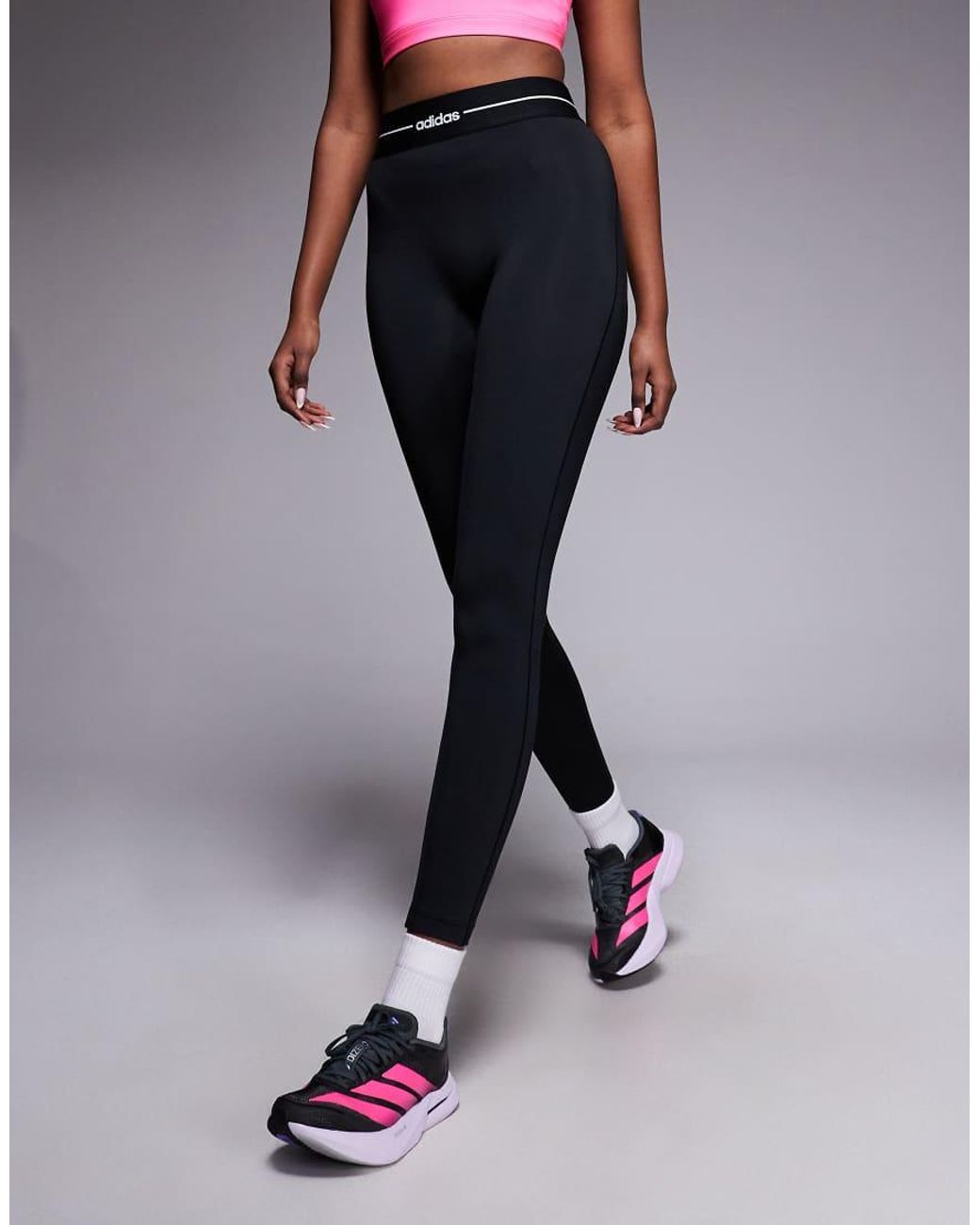 Adidas Originals Pink Adidas Training Hyperglam Linear Full Length leggings