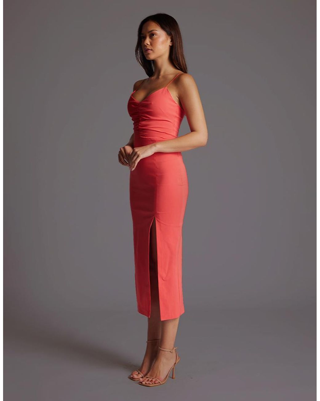 Vesper Red Ruched Bust Midaxi Dress