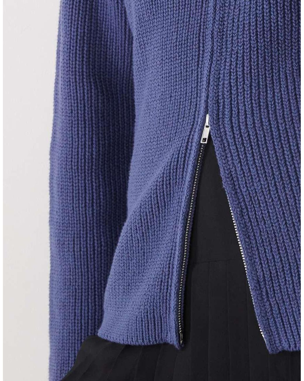 Monki Blue Ribbed Knitted Two Way Zip Cardigan