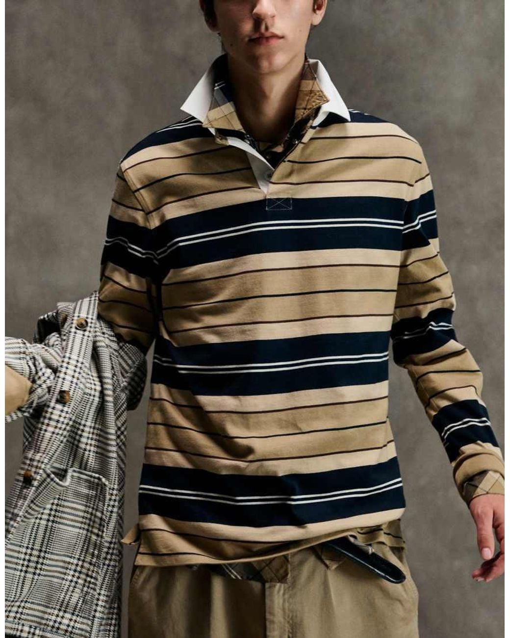 Barbour Multicolor Frith Long Sleeve Tartan Stripe Rugby Polo Shirt for men
