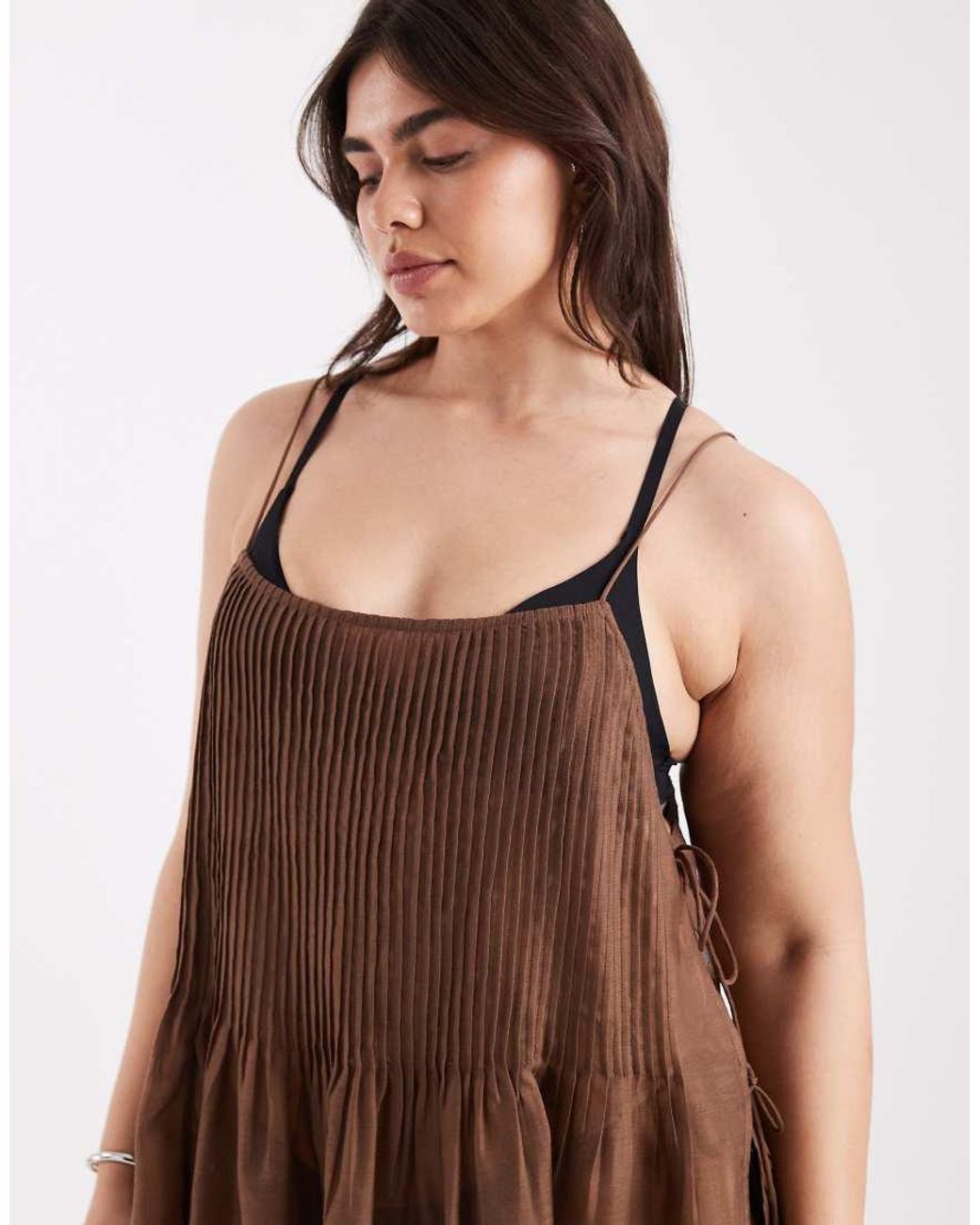 ASOS Brown Asos Design Curve Rita Pleated Beach Cover Up
