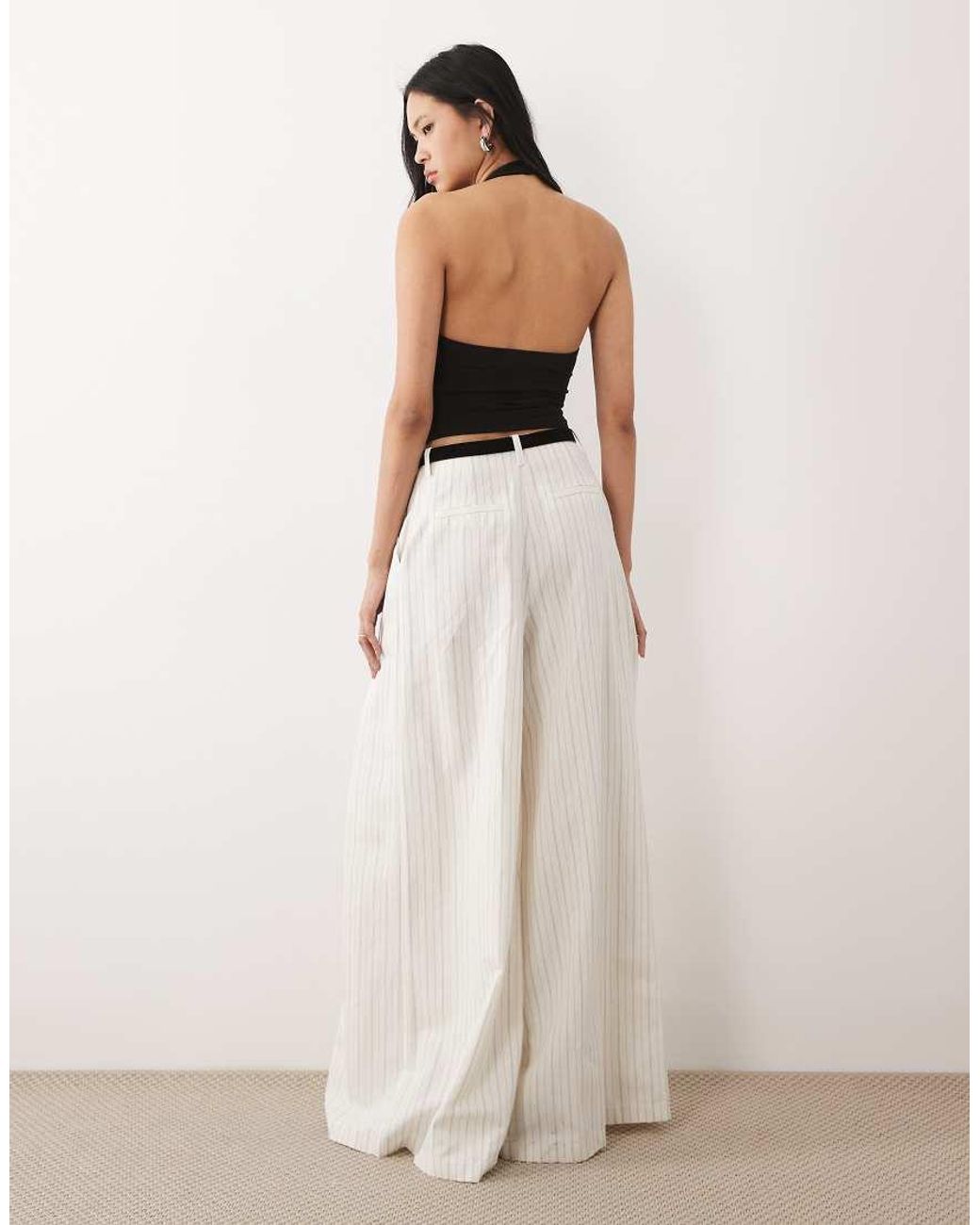 ASOS White Tall Tailored Belted Palazzo Trousers With Linen
