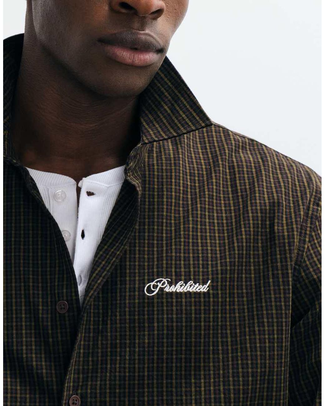 Prohibited Black Long Sleeve Check Shirt for men